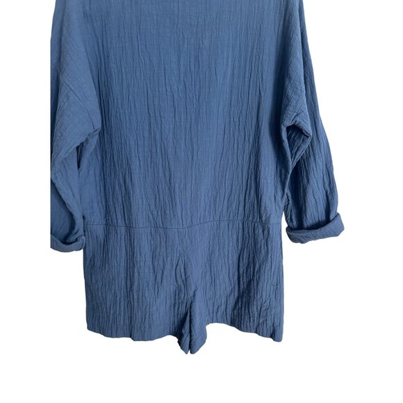 2/$25 ZARA Blue Medium Textured Long Sleeve Romper Double Tie Neck Detail - Picture 5 of 13